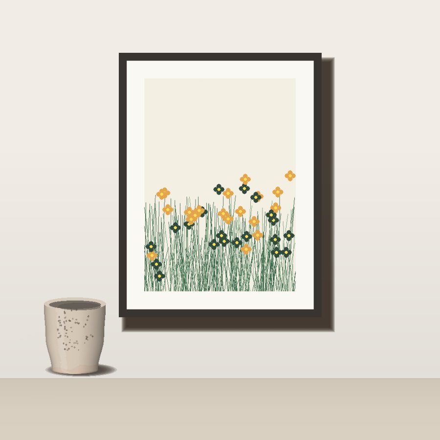 Wildflower meadow linocut